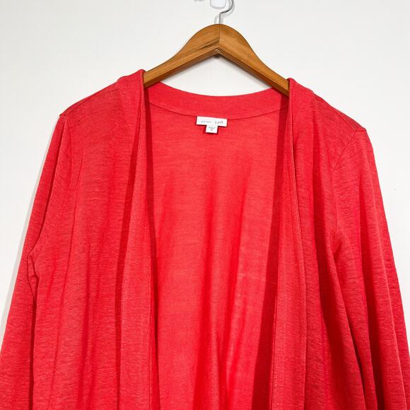 J Jill Love Linen 100% Linen‎ Open Front Lightweight Cardigan Sz M Coral - Picture 3 of 9